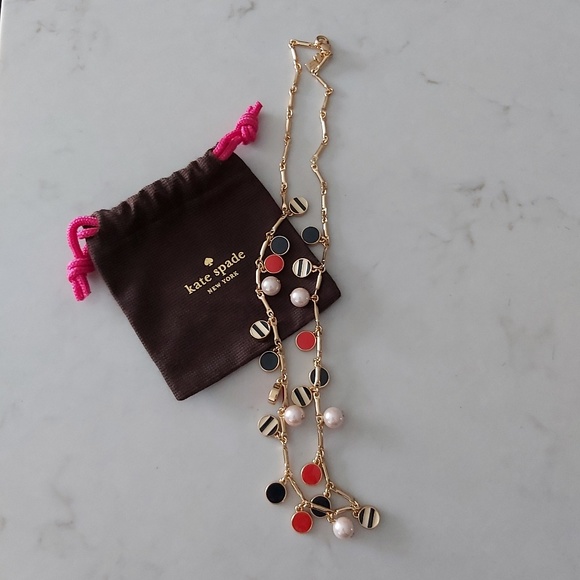 SOLD! KATE SPADE pearl gold red black necklace - Picture 2 of 5
